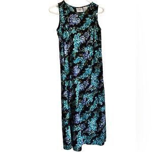 Sleeveless Black Maxi Dress with Blue Floral Print